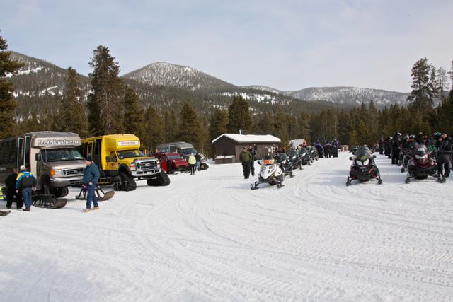 Yellowstone Winter -- Crowded Rest Area 