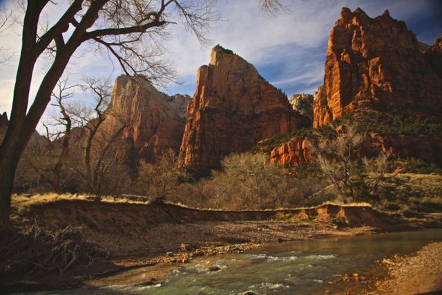 Zion NP -- Court of the Patriarchs with Virgin River in foreground 